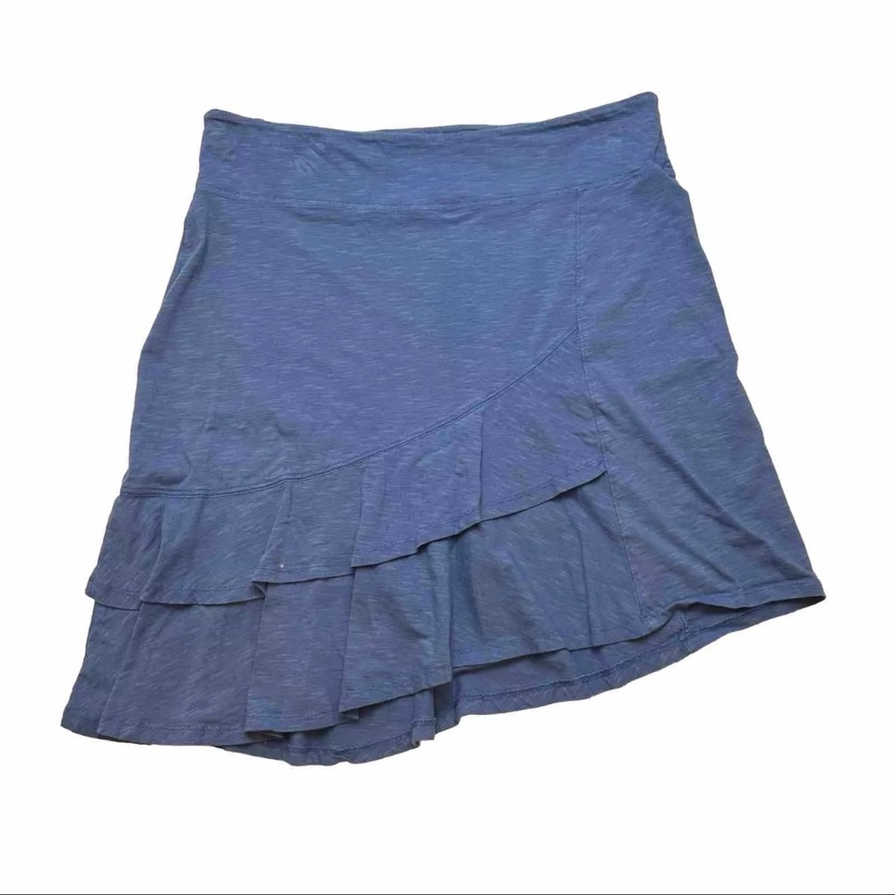 Horny Toad Scallop Skirt Blue Womens M Assymetric Jersey Pull On Ruffle Hem